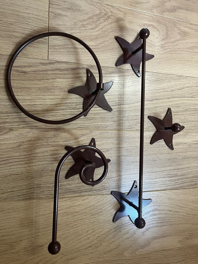 Conjunto toallero metal estrellas marrón