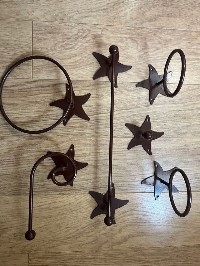 Conjunto toallero metal estrellas marrón