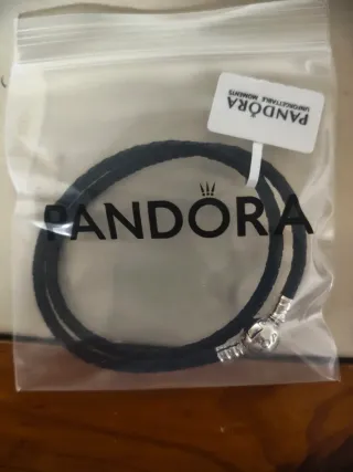 Pulsera Cuero Pandora Doble Negra Cierre Plata