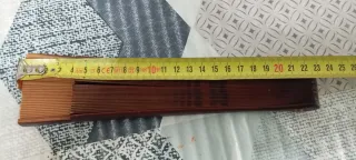 Abanico vintage madera tallada tela beige/marrón