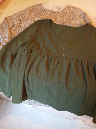 Vestido y camisa verde y beige