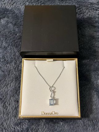 Catenina oro bianco ciondolo acquamarina e dia