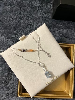 Catenina oro bianco ciondolo acquamarina e dia