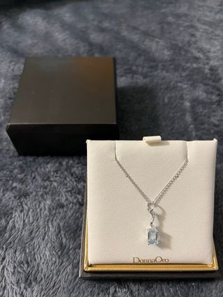 Catenina oro bianco ciondolo acquamarina e dia