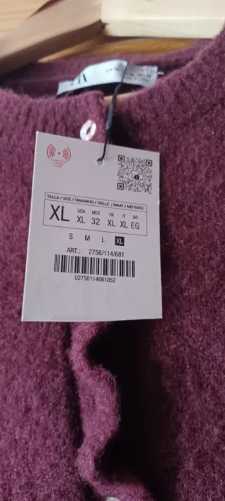 Chaqueta Zara Lana Granate Talla XL