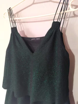 Top Zara lentejuelas verde/negro Talla XS