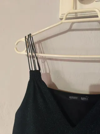 Top Zara lentejuelas verde/negro Talla XS