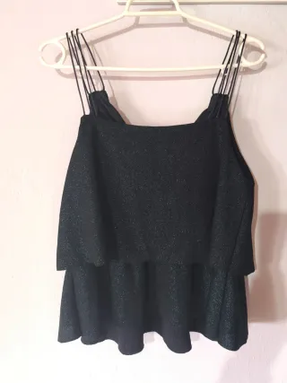 Top Zara lentejuelas verde/negro Talla XS