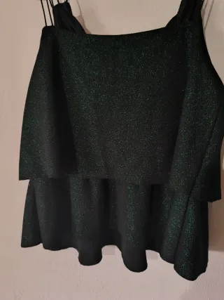Top Zara lentejuelas verde/negro Talla XS