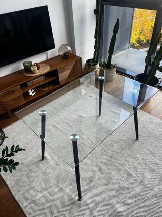 Mesa de centro cristal y metal