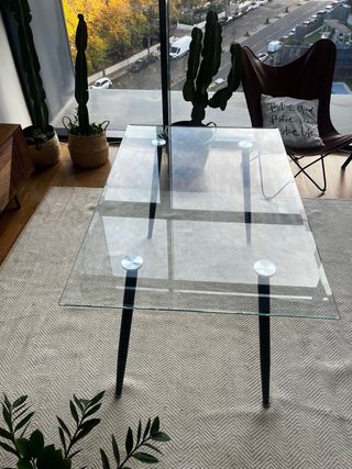 Mesa de centro cristal y metal