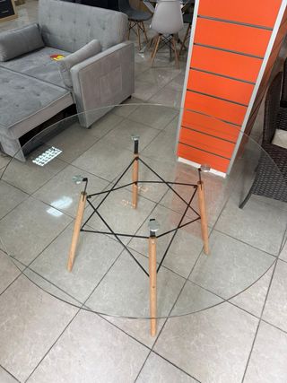 Mesa de comedor redonda cristal y madera
