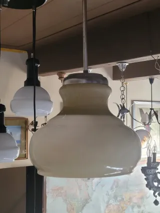 Lampada sospensione vetro opalino panna anni '70