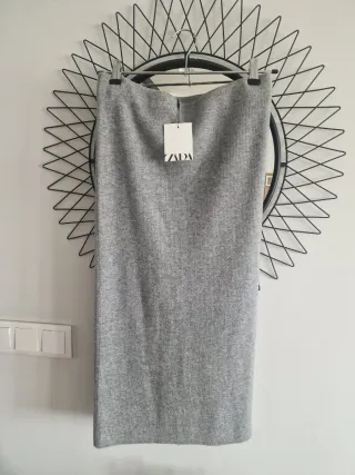 Falda punto Zara Talla única Gris