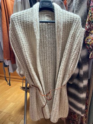 Chaqueta larga punto de mujer, beige, talla L