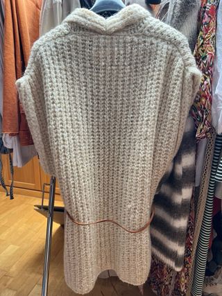 Chaqueta larga punto de mujer, beige, talla L