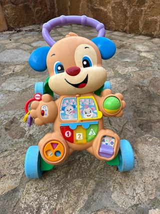 Set di due passeggini per bambini, uno a forma di cane e l'altro come passeggino