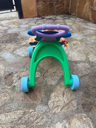 Set di due passeggini per bambini, uno a forma di cane e l'altro come passeggino