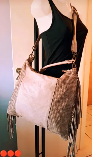 Borsa Artigianale Vera Pelle Beige