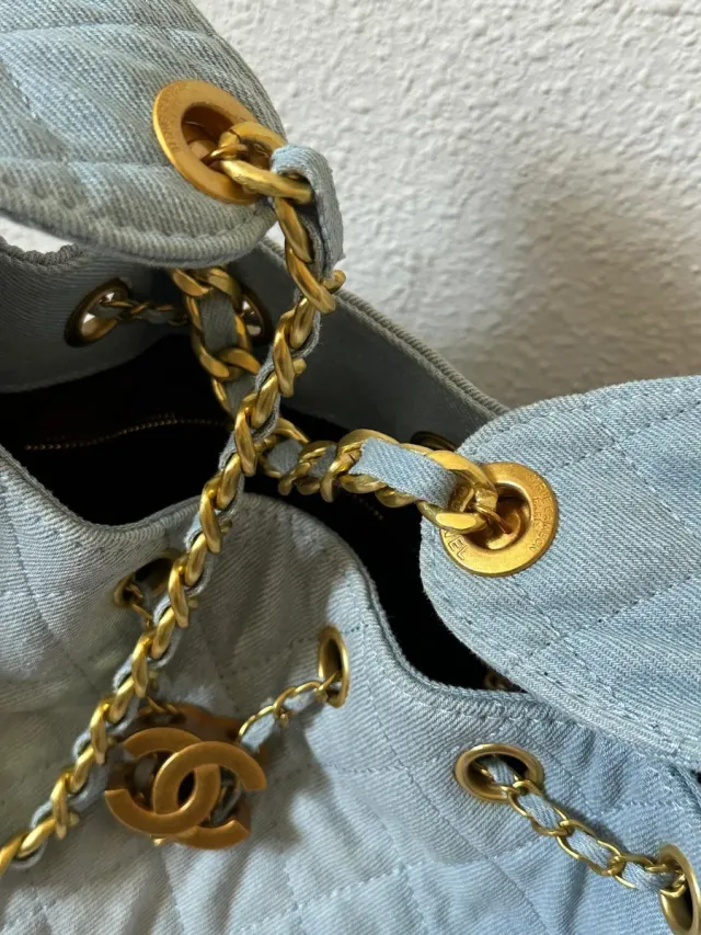 Bolso Chanel Denim Azul Dorado