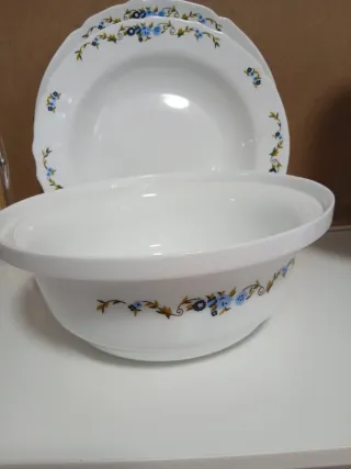 Set di piatti e zuppiera antichi a fiori