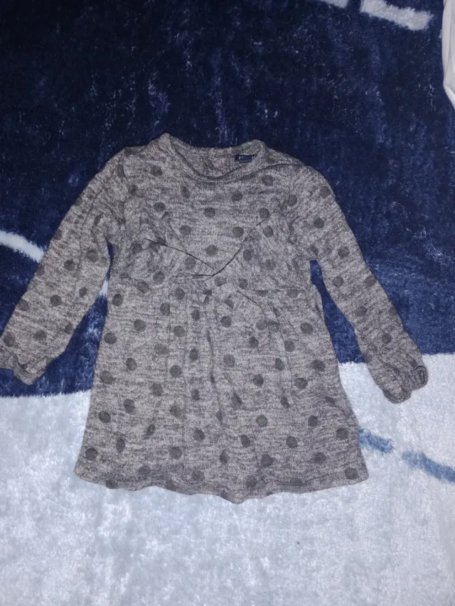 Vestido niña gris lunares