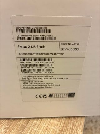 iMac 21.5 16GB 1TB FD Plata