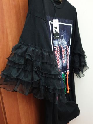 Vestito Ailha over cotone e organza nero M
