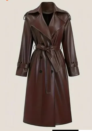 Gabardina Larga Mujer Marrón Piel Sintética