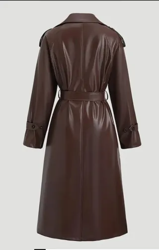 Gabardina Larga Mujer Marrón Piel Sintética