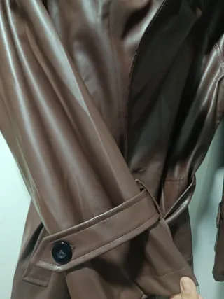 Gabardina Larga Mujer Marrón Piel Sintética