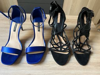 Sandalias Stradivarius Tacón Azul y Negro