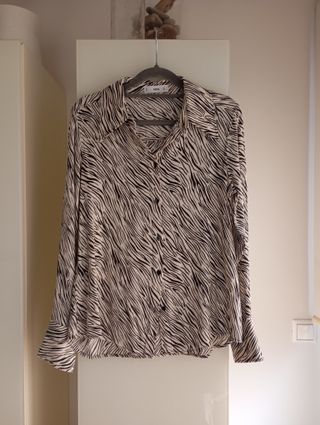 Camisa Mango Animal Print Cebra Viscosa Talla S