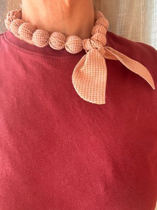 Collar Choker Cuadros Rosa y Rojo