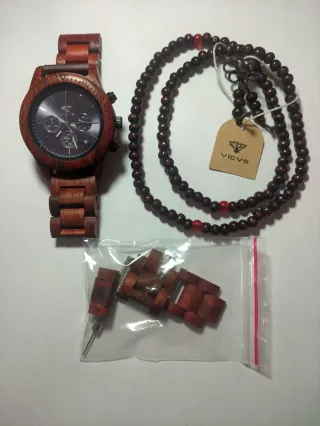 Orologio in Legno VICVS + Collana con Perline