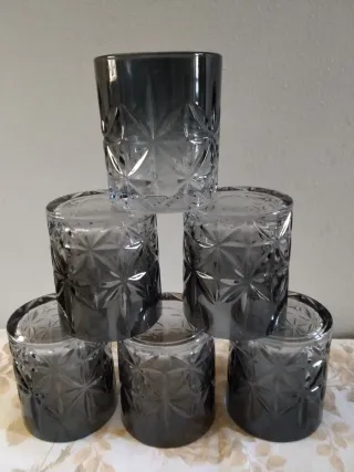 Set 6 Bicchieri Vetro Grigio Trasparente