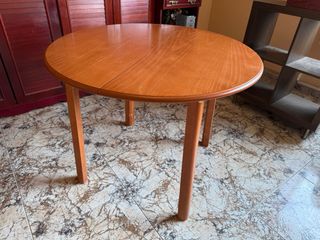 Mesa redonda extensible madera y cristal 95cm