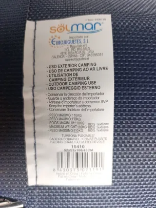 Tumbona plegable camping SOLMAR