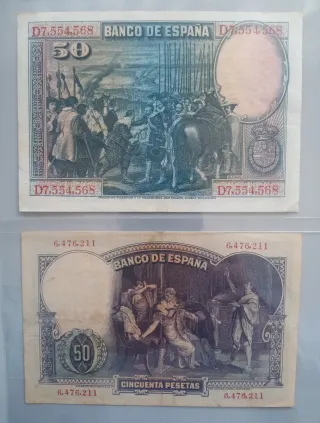 2 Billetes 50 Pesetas de España 1928 y 1931