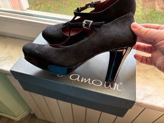 Scarpe décolleté camoscio nero tacco 9cm n.37