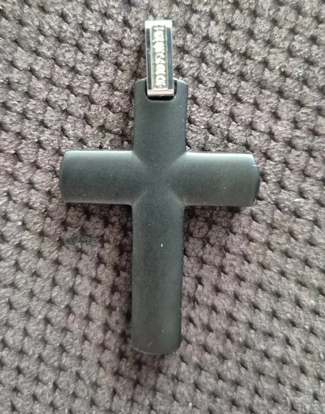 Colgante Cruz Lotus Negro/plateado