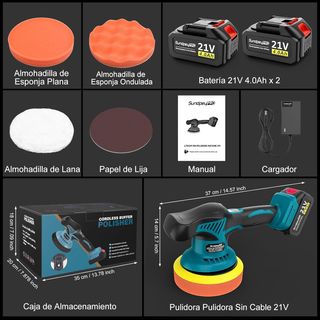 Pulidora Orbital Batería 21V 4.0Ah 6000RPM