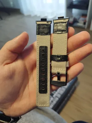 Correa 20mm Tela/Piel Beige/Negro