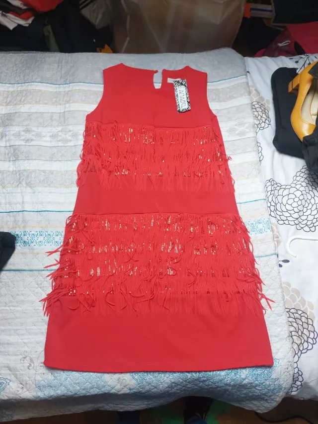 Vestido AMADEO rojo talla M con flecos