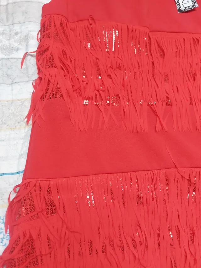 Vestido AMADEO rojo talla M con flecos