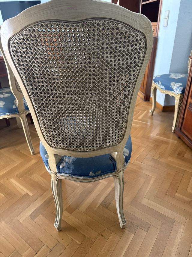 4 Sedie vintage in rattan e legno