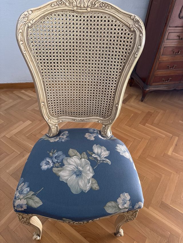 4 Sedie vintage in rattan e legno