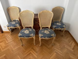 4 Sedie vintage in rattan e legno