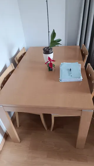 Mesa extensible comedor + 4 sillas 90x140x76