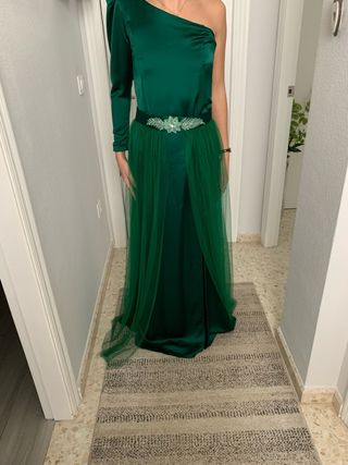 Vestido fiesta verde asimétrico